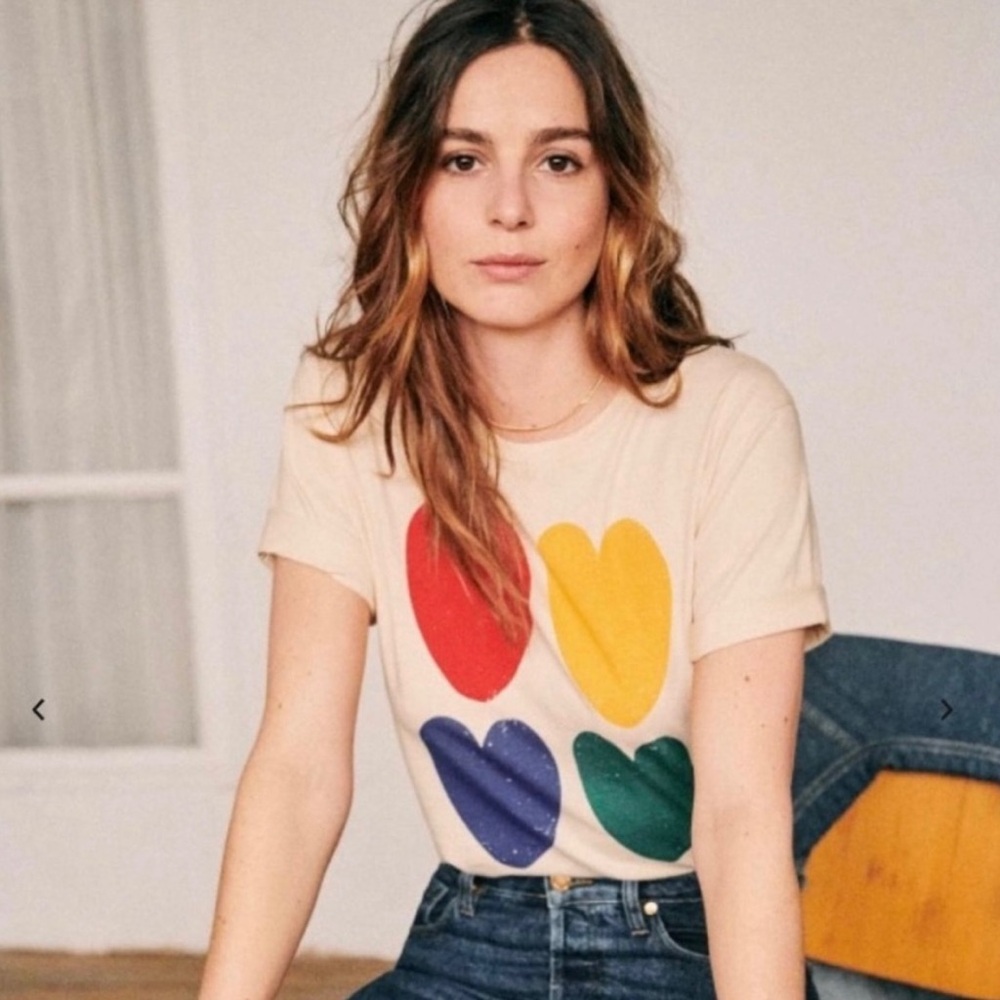 Sezane/Bobo Choses Cream Tee with Colorful Heart Design